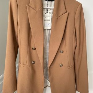 Zara XS Pique Blazer - Camel